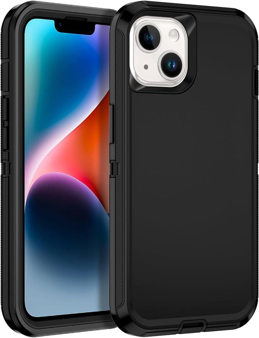 for iPhone 14 Case Heavy Duty Protective Shockproof Dropproof 3-Layer Full Body Protection [Without Screen Protector] Tough Rugged Cover for Apple iPhone 14 6.1",Black