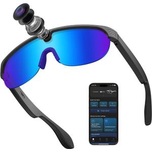 CJkao Smart Riding Glasses with Camera for Men Women, Bluetooth Music, Support Photos/Videos/Voice Recording, Built-in ChatGPT Voice Assistant control, AI sunglasses outdoor Cycling (G5-Blue)
