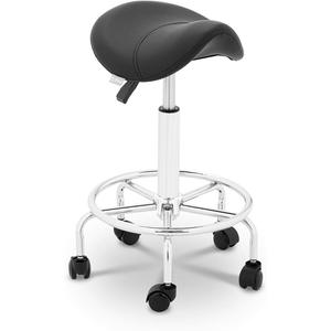 Physa Frankfurt Black Saddle Stool with Wheels, Height-Adjustable, Roller Stool, Ergonomic Work Stool (Black, up to 150 kg, Height 57-69 cm, Faux Leather, 360° Rotatable)