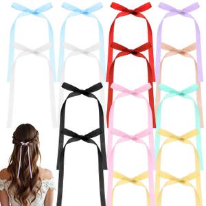 16 Pcs Silky Satin Hair Bows Set Elegant Bowknot Clips with Long Tassels Metal Barrettes for Ponytails Braids Half-Up Hecila Weddings Christmas Birthday Parties Daily Wear Photo Shoots