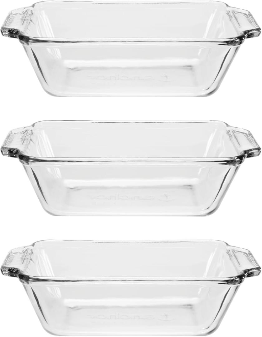 Anchor Hocking Glass Bread Pan, 1.5 Quart Loaf Pan, Set of 3