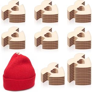 100pcs Heart-Shaped Pom Pom Buttons for Hats, 20mm Removable Love Wooden Handmade Buttons, Knitted Hat Making Fastener Tool, Faux Fur Pom Pom Holder Keepers Fastener for DIY Knit Beanies and Toques