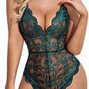 Avidlove Sexy Lingerie for Women Deep V Teddy Sheer Lace Bodysuit Snap Crotch One Piece Babydoll XXL