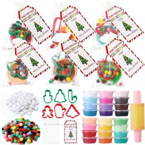 Soulchen 123 Pcs Christmas Air Dry Clay Kit 24 Colors Christmas Modeling Clay Set with Molds Stick Tag Snowflakes Hairball Gift Bags DIY Holiday Crafts Supplies
