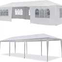 10'x30'Outdoor Canopy Party Event Wedding Tent with 7 Removable Sidewall 3 Rooms,Upgraded Stainless Steel Tube Waterproof Sun Shelter Canopy for Shows,Camping Etc (10’x30’)