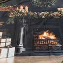 Kate Christmas Backdrop Fireplace with Wreath Festive Home Decorations Wood Wall Christmas Pine Tree Background, 7x5ft