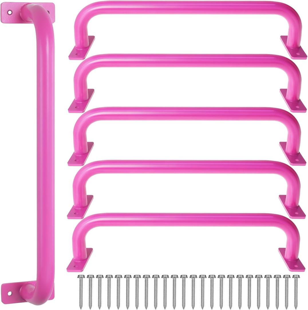 ESPETS 17 Inch 6 Pieces Pink Safety Handles for Playground Equipment - Swing Set Attachment Grab Handle, Playset Accessories Hand Grips, Indoor Monkey Bars for Kids