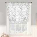 No. 918 Francine Embroidered Foliage Semi-Sheer Rod Pocket Window Tie-up Balloon Shade, White/Gray, 42" W x 63" L