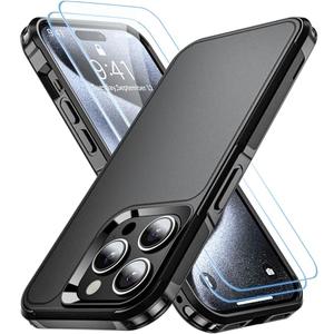 Pack of 2 AEDILYS for iPhone 15 Pro Case,[18 FT Military Grade Drop Protection],with 2X[9H Screen Protector ] Slim & Tough Full-Body Protective Official Certification Phone case (Black, iPhone 15 Pro)