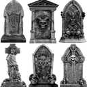 26 Inch Halloween Graveyard Tombstones Yard Stakes Signs Large 6 Styles Outdoor Headstones for Cemetery Halloween RIP Graveyard Tombstones Outdoor Props Yard Decorations with Metal Stakes