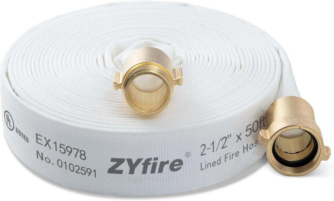 ZYfire Fire Hose - 2-1/2" ID x 50 FT Single Jacket TPU Firefighter Hose with NPSH Brass Couplings 750 PSI Burst Pressure Lightweight for Use in Firefighting