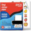 JOYEZA Premium Printable Vinyl Sticker Paper for Inkjet Printer - 80 Sheets Glossy White Waterproof, Dries Quickly Vivid Colors, Holds Ink well - Inkjet & Laser Printer