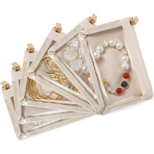 3 x 6 Pcs Travel Jewelry Bags for Women Girl, Velvet Jewelry Pouch, Small Clear Jewelry Bag, Zippered Jewelry Organizer, Luxury Jewelry Gift Bags (Beige)