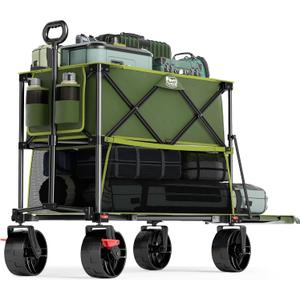 TIMBER RIDGE 400L Large Capacity Folding Double Decker Wagon with Brakes, 54" Extra Long Extender Wagon Cart, 450lbs Heavy Duty Collapsible Cart, All-Terrain Big Wheels for Camping, Sports, Shopping
