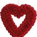 JINGHONG Valentine's Day Wreath 13 Inch Artificial Valentines Day Wreaths Romantic Heart Wreath for Valentines Gifts Anniversary Wedding Candlelight Dinner Decor(Red)