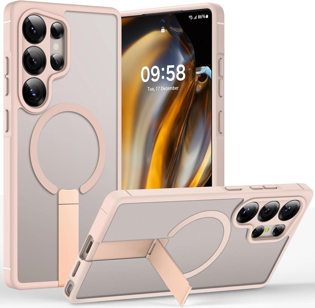 TOCOL Magnetic for Samsung Galaxy S25 Ultra Case, Kickstand with Upgraded Full Camera Protection, Compatible with Magsafe, Drop Protection Slime Cover for Samsung Galaxy S25 Ultra 6.9-Inch (Desert)