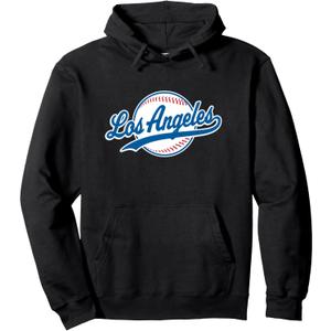 Los Angeles LA Tee Vintage Baseball Throwback Retro Design Pullover Hoodie, Large