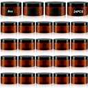 Dandat 24 Pcs 8 oz Plastic Jar Container with Lid and Label Refillable Empty Round Amber PET Cosmetic Sample Slime Containers for Lotion, Cream, Ointments, Body Butter, Makeup, Travel Storage