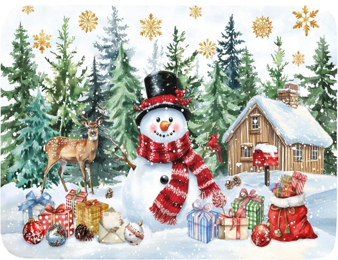 Christmas Kitchen Drying Mat 18 x 24 Inch Xmas Snowman Drying Pad Snowflake and Tree Pattern Absorbent Reversible Microfiber Mats Winter Dish Rack Pad Drainer Mat for Coffee Bar Decor