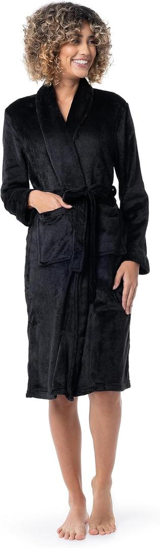 Fruit of the Loom Womens Fleece Robe (Medium-Large, Black)