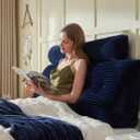 Headboard Wedge Pillow + A Long Neck Roll Pillow Body PillowLarge Headboard Pillow with Removable Cover (Blue, Queen59x8x20 inches)