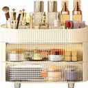 Cosmetics Organizer, Makeup Organizer with 3 Drawers Cosmetics Display Cases for Perfume, Creams, Makeup Brushes, Jewelry, Lipsticks- Desk Organizer for Vanity, Skincare (5018)