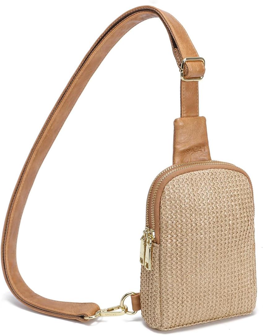 INICAT Small Faux Straw Crossbody Bag for Women, Lightweight Summer Beach Sling Purse for Everyday Errands and Casual Outings