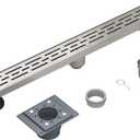 EMBATHER 28 Inch Linear Shower Drain with Shower Drain Base, CUPC Certified, 304 Stainless Steel Shower Floor Drain Included Removable Square Cover, Hair Strainer and Leveling Feet, Brushed Nickel