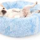 Blue Dog Bed for Small Dogs Fluffy Anti-Anxiety, Calming 23 inch Beds Washble Snuggle Safe Gradient Blue (23SmallPack of 1)