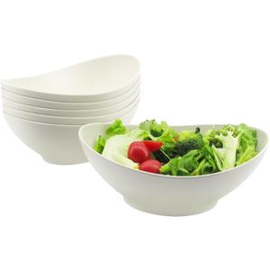 JOYMAY Oval Salad Bowls Set, 34oz Serving Bowls for Kitchen 8.8" Large Bowls for Soup, Oatmeal, Pasta, Snacks, Deep Soup Bowls Set for Salad, Fruit, Vegetable, Ramen, 6PC (White)