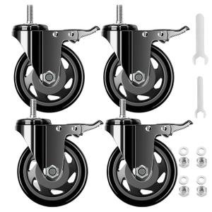 Stem Caster Wheels 4 Inch 2000Lbs, Threaded Stem Casters Set of 4 Heavy Duty, 1/2"-13 x 1 (Screw Diameter 1/2", Stem Length 1"), Safety Dual Locking Industrial Castors, Wheels for Cart, Furniture