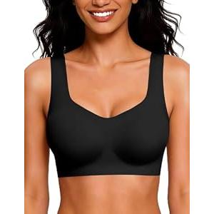 KeepMyself Women's Seamless Wireless Bra No Underwire Pullover Full Coverage T-Shirt Bralette Wide Straps Comfy Sleep Bra Black, XL