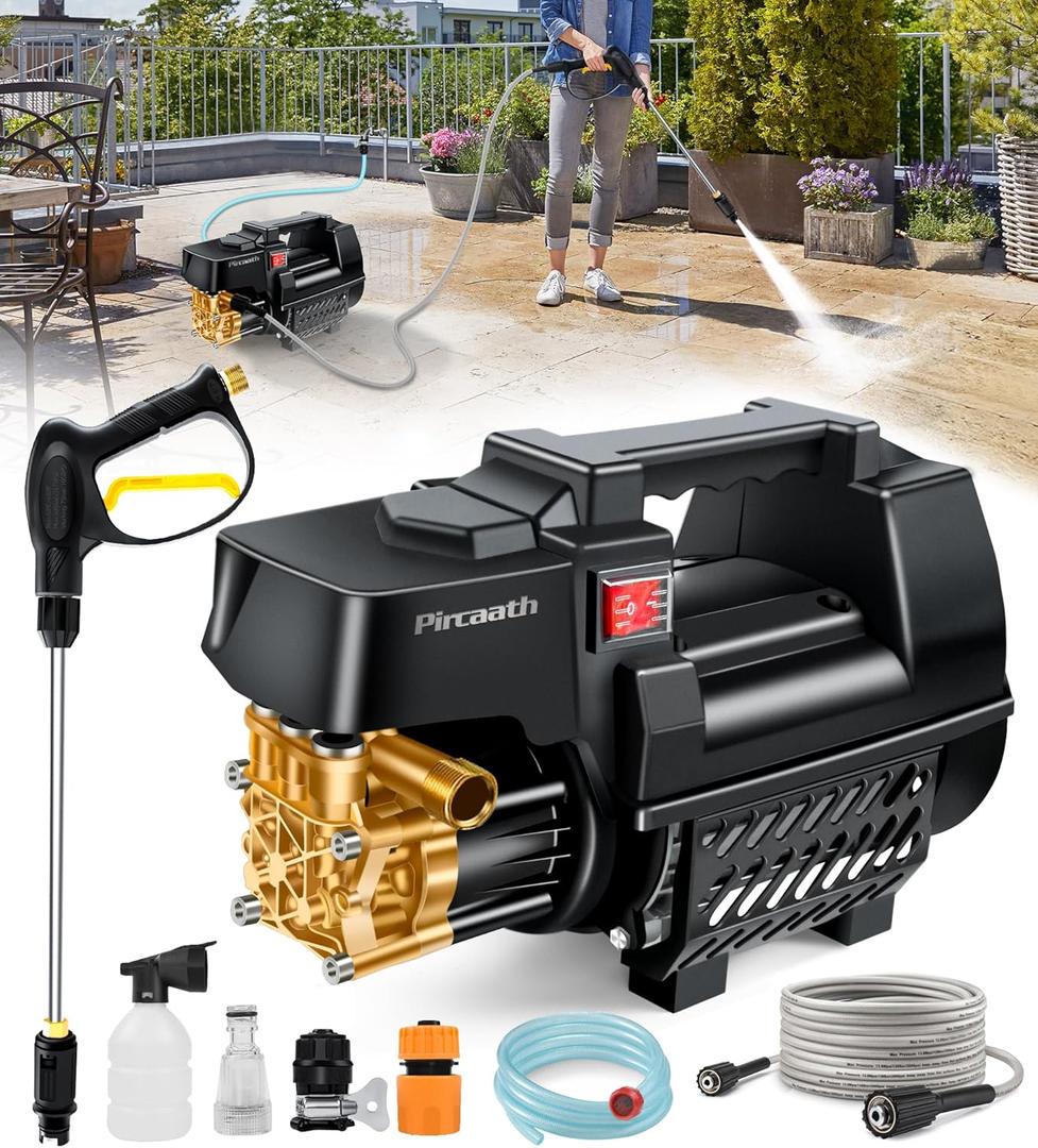 Pircaath Electric Pressure Washer, 2175 PSI High Power Pressure Washer, Corded Car Wash Machine with Adjustable Nozzle, 2.1 GPM Water Pressure Washer Gun, High Pressure Cleaner for Car, Home Cleaning