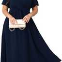 SCOMCHIC Women Plus Size Midi Dresses Short Sleeve V Neck Twist Front Summer Wedding Guest Smocked Flowy A Line Dress 2XL