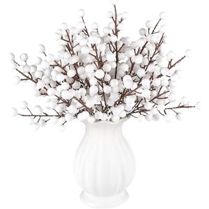 Rowfad 40 Pcs Artificial Berry Stems Branches, Christmas White Faux Holly Berries Picks Ornaments for Christmas Tree Wreath DIY Craft Decorations Holiday Home Decor (40, White)