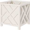 Lattice Design Outdoor Planter Box - 14.75 Square 13 Tall White Plant Pot - Decorative Plant Pots for Front Porch Decor - Flower Pots Outdoor Planters for Porch Patio or Garden Decor by Pure Garden
