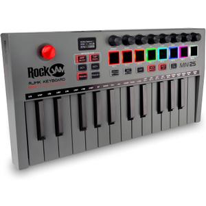 RockJam, Go 25 Key USB and Bluetooth MIDI Keyboard Controller with 8 Backlit Drum Pads, 8 Knobs, One-Size (RJMK25)