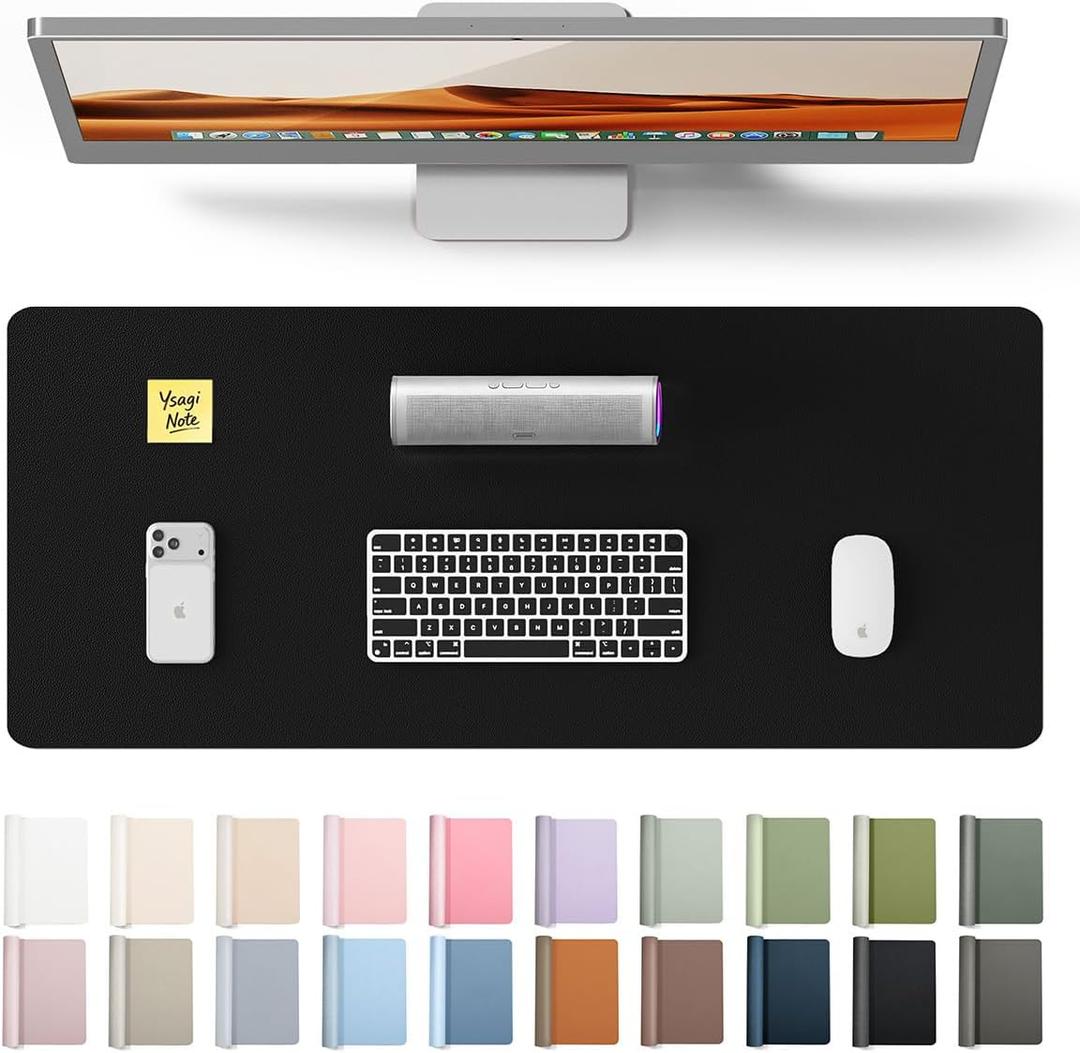YSAGi Leather Office Desk Pad Protector, Large Mouse Pad, Non-Slip, PU Leather, Laptop Desk Blotter, Waterproof Writing Pad for Office and Home, Black, 23.6" x 13.8"