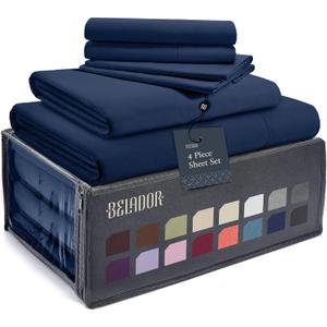 BELADOR Silky Soft Luxury Twin Sheet Set - 4 Piece Bed Sheets with Elastic, Breathable Hotel Pillowcase Set, Wrinkle Free Oeko-Tex (Navy)
