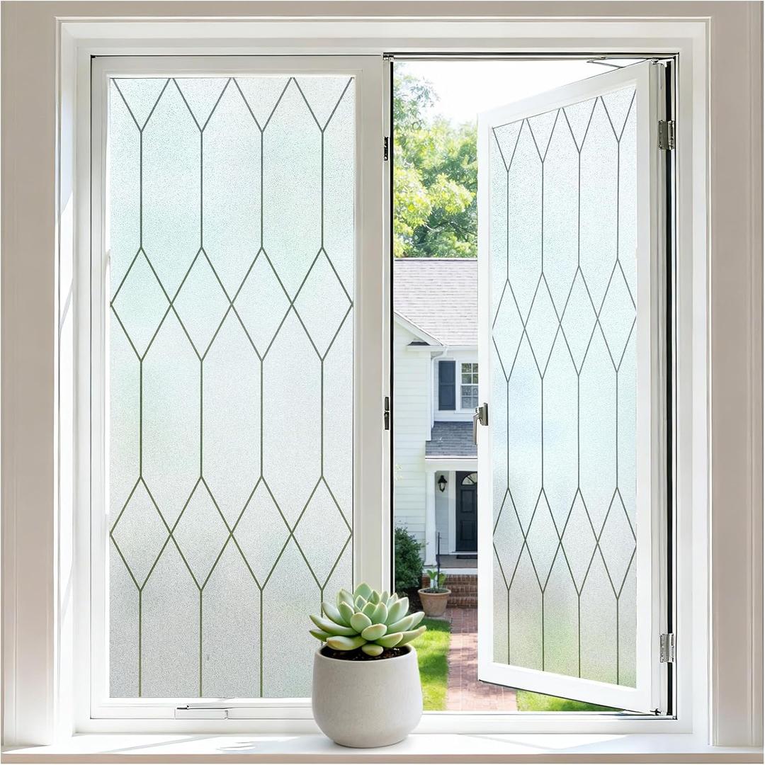 rabbitgoo Moroccan Pattern Decorative Static Cling Window Film  No Glue Removable Privacy Film, Anti-UV Heat Control, for Bathroom Home Office Glass Door, 35.4" x 78.7"