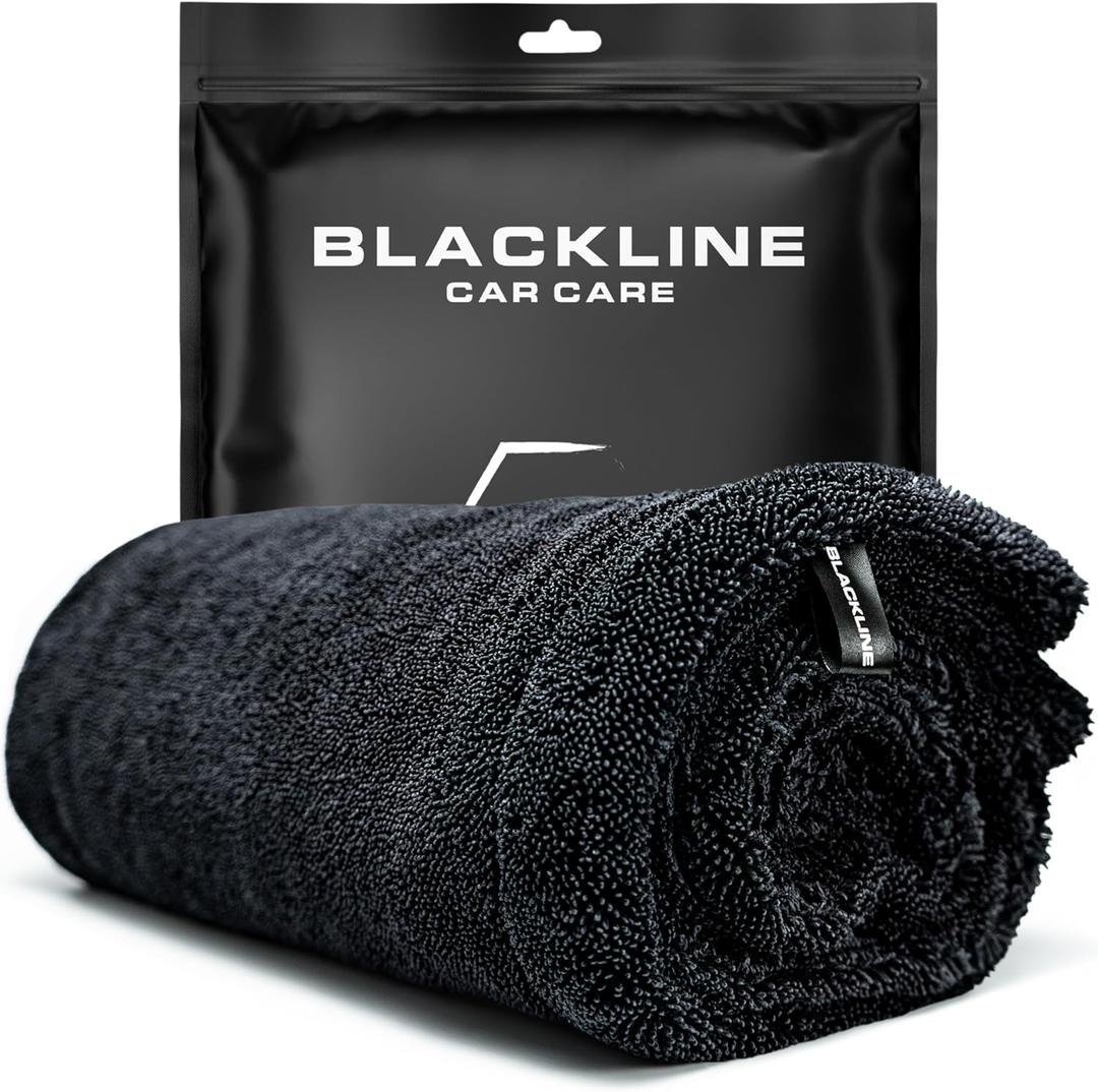 Blackline 24"x36" Twisted-Loop Car Drying Towel, 1300GSM, Streak Free, Lint Free, Reusable - Car Accessories, Microfiber Cleaning Cloth for Car, Truck, SUV - One Pass is All You Need (Charcoal Grey)