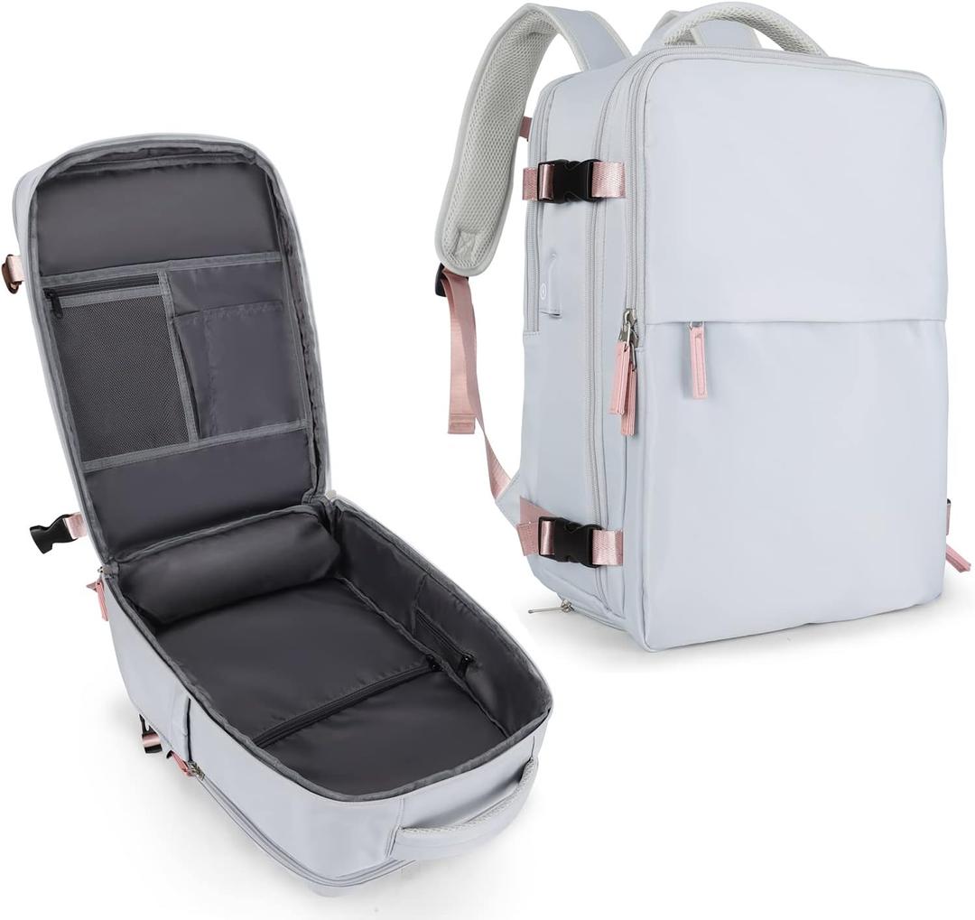 coowoz Travel Backpack For Women Men Airline Approved,Carry On Backpack,Large Hiking Backpack Waterproof Outdoor Sports Rucksack Casual Daypack Fit 15.6 Inch Laptop Backpack Grey College Backpack