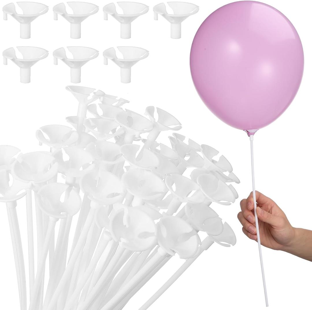 50Pcs Plastic Balloon Sticks with Base, Balloon Holder Sticks Weights for Tying Birthday Parties, Graduation, Holiday, Wedding, Anniversary Decoration