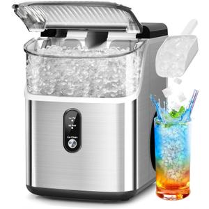 Countertop Nugget Ice Maker Pro - 34lbs/24H, Self-Cleaning Pellet Ice Machine with Soft Chewable Ice, One-Touch Operation for Home, Kitchen, Office (Silver)