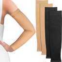 2 Pairs Full Forearm Tattoo Cover Up Compression Sleeves Band Concealer Support UV Arm Sleeves for Women Men (Black, Nude)