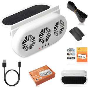 Solar Car Exhaust Fan, Car Window Exhaust Fan with 3 Air Outlets, Air Circulation in The Car Cooling, Eliminating Odors, Suitable for General Types of Car (White)