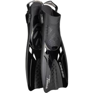 Cressi Tonga Short Adjustable Open Heel Fins, Black, L/XL