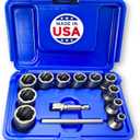 13 Piece Bolt Extractor Set | Made in USA Turbo Sockets for Stripped, Rounded, Frozen Bolts & Nuts |  Drive Impact Grade Lug Nut & Bolt Remover Kit | Nut Extractor Socket Set