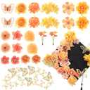 Wavwavw 36 Pcs DIY Graduation Cap Decorations Accessory Kit Include Faux Flower Heads and 3D Glitter Butterfly for Graduation Cap Decoration Home Decor Cake Wreath Decor(Orange)