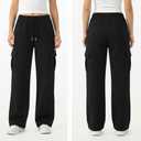 Common Stitch 3 Pack Wide Leg Cargo Fleece Sweatpants for Women — 4 Pockets, Relaxed Fit, Elastic Drawstring Waist